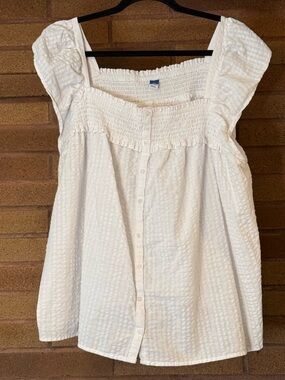 Old Navy White Smocked Square-Neck Button-Front Top